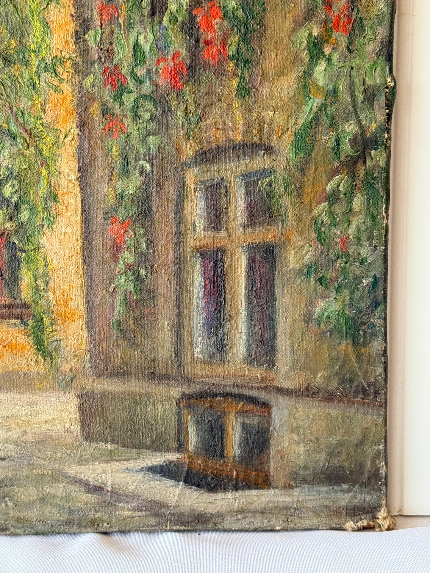 European Floral Street Oil Painting, 19”