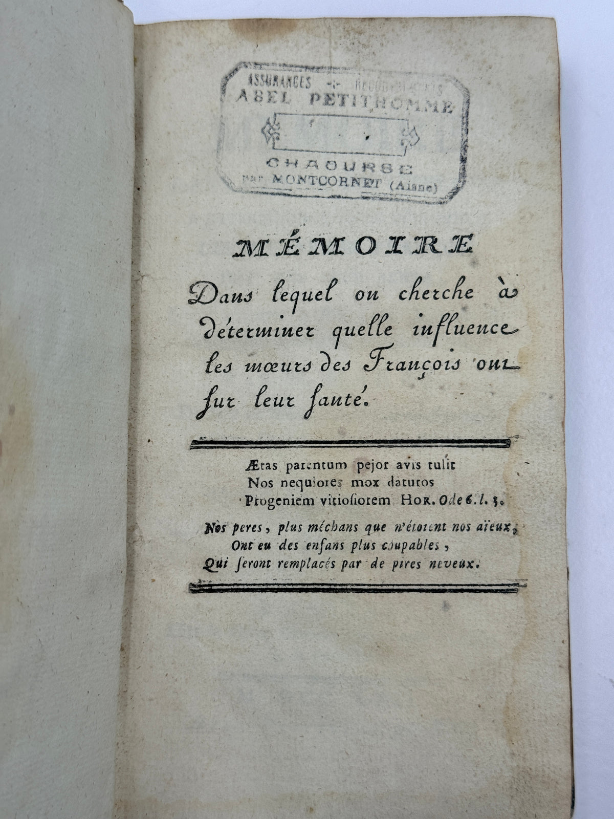 Memoire & Others, Antique French Book, 1762