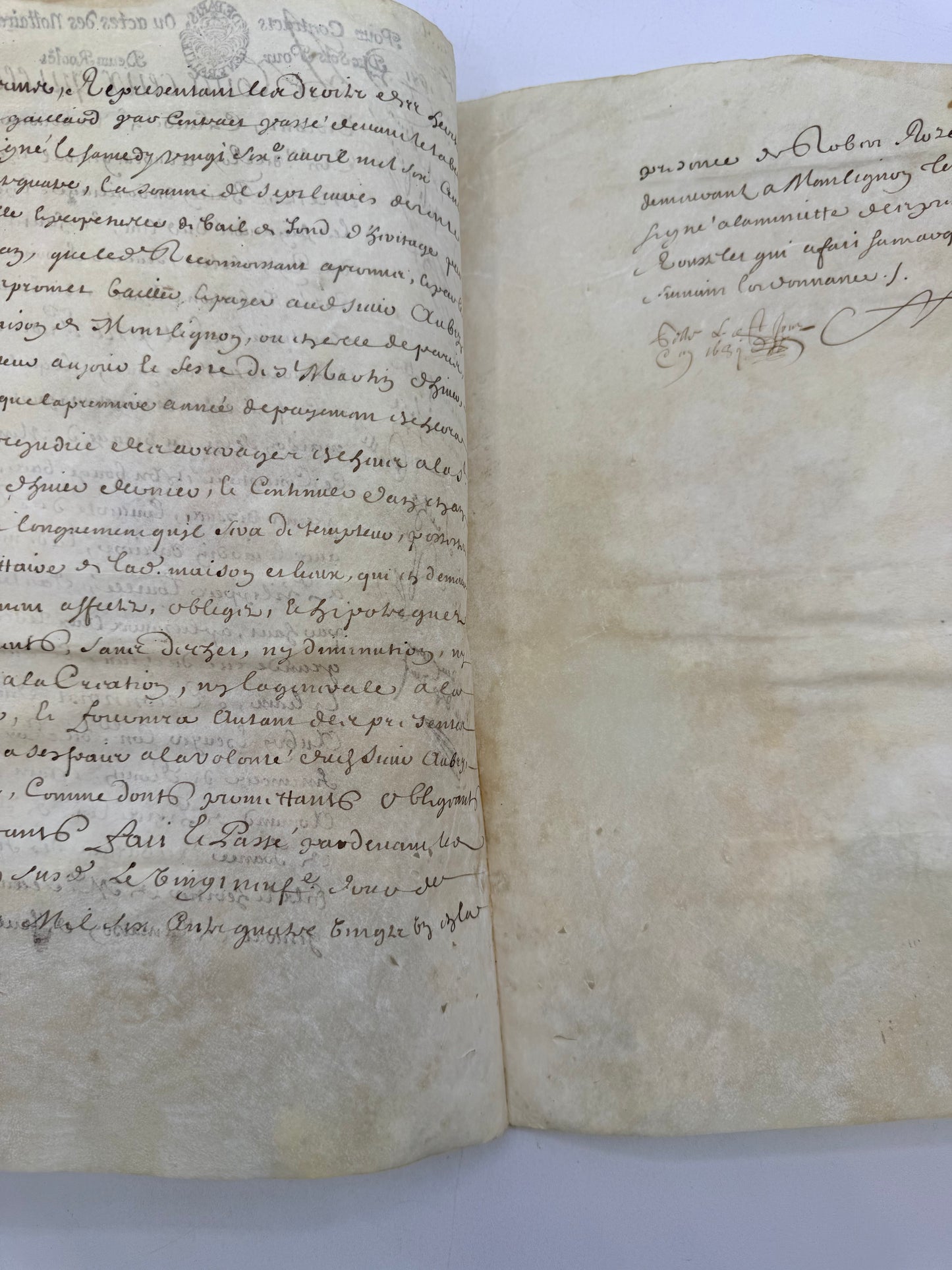 Handwritten French Contract Document on Vellum Paper, 1681