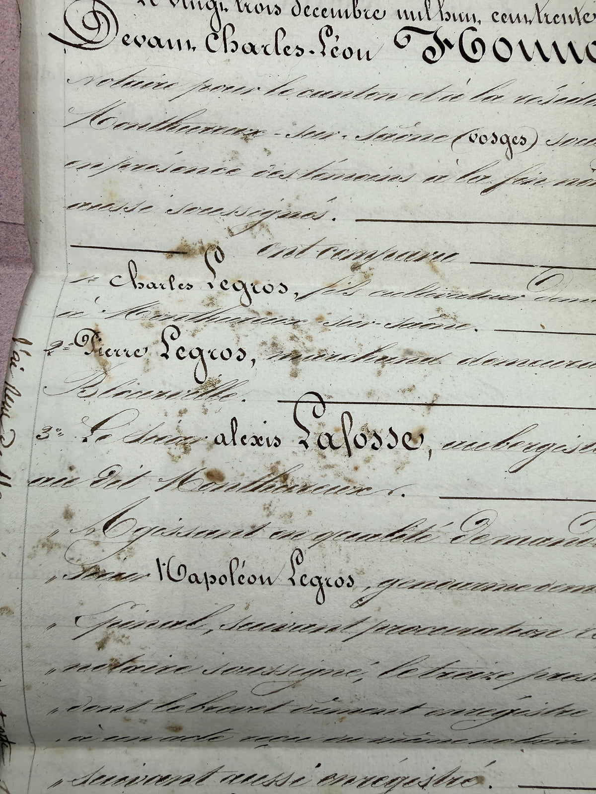 French Handwritten Antique Document with Purple Paper Cover