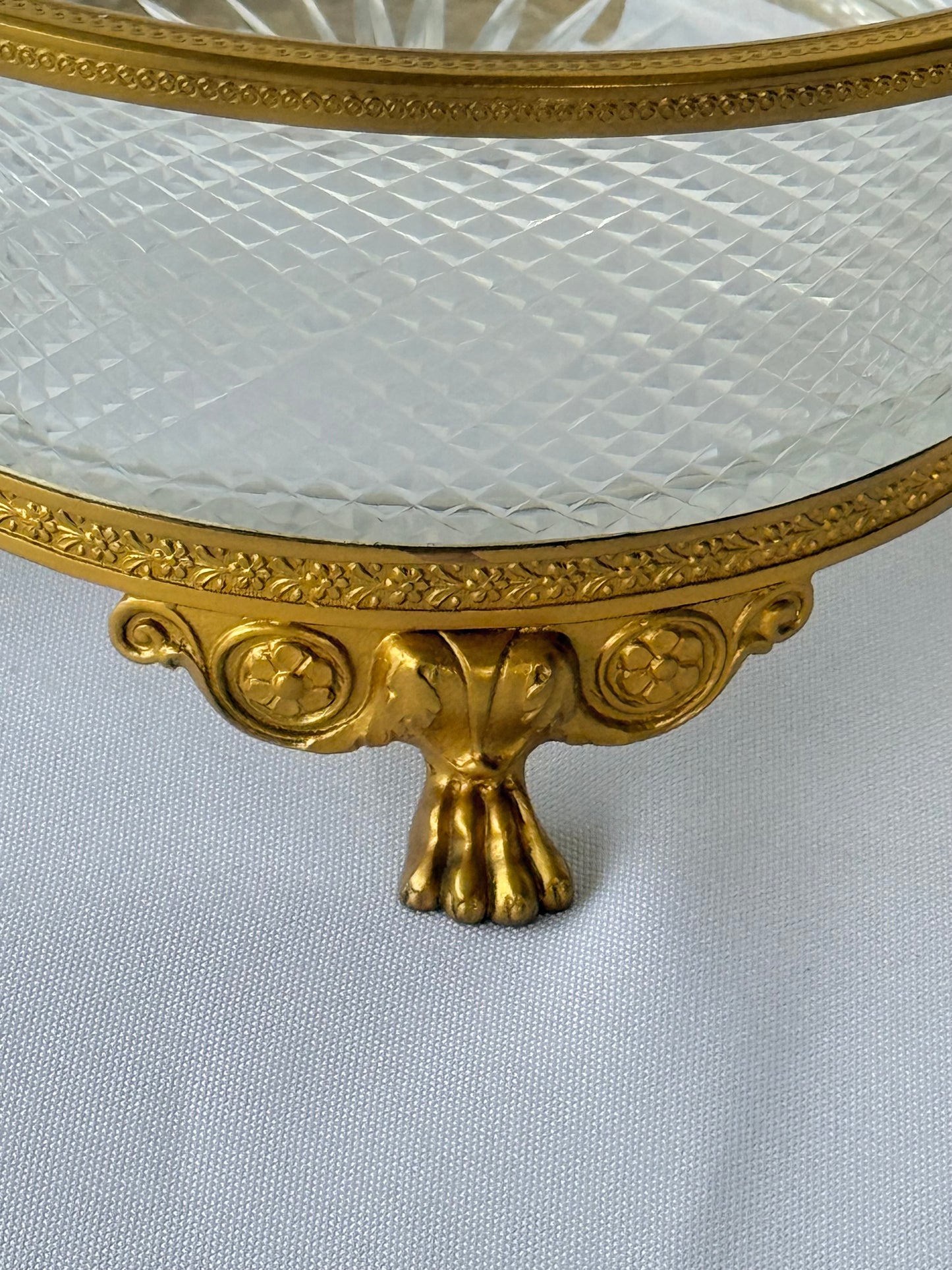 Cut Crystal Bronze Ormolu Centerpiece Bowl with Footings, 7”