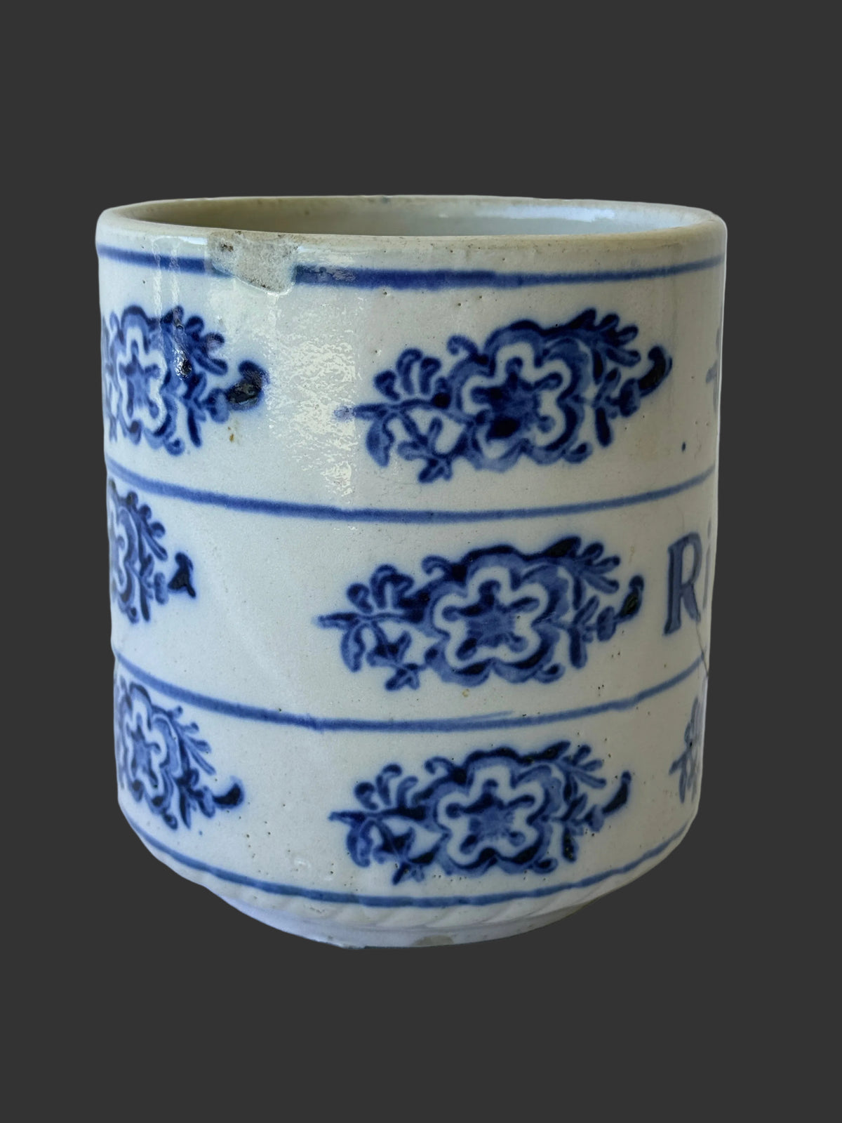 Antique Blue & White European Pottery Rice Canister, 5”