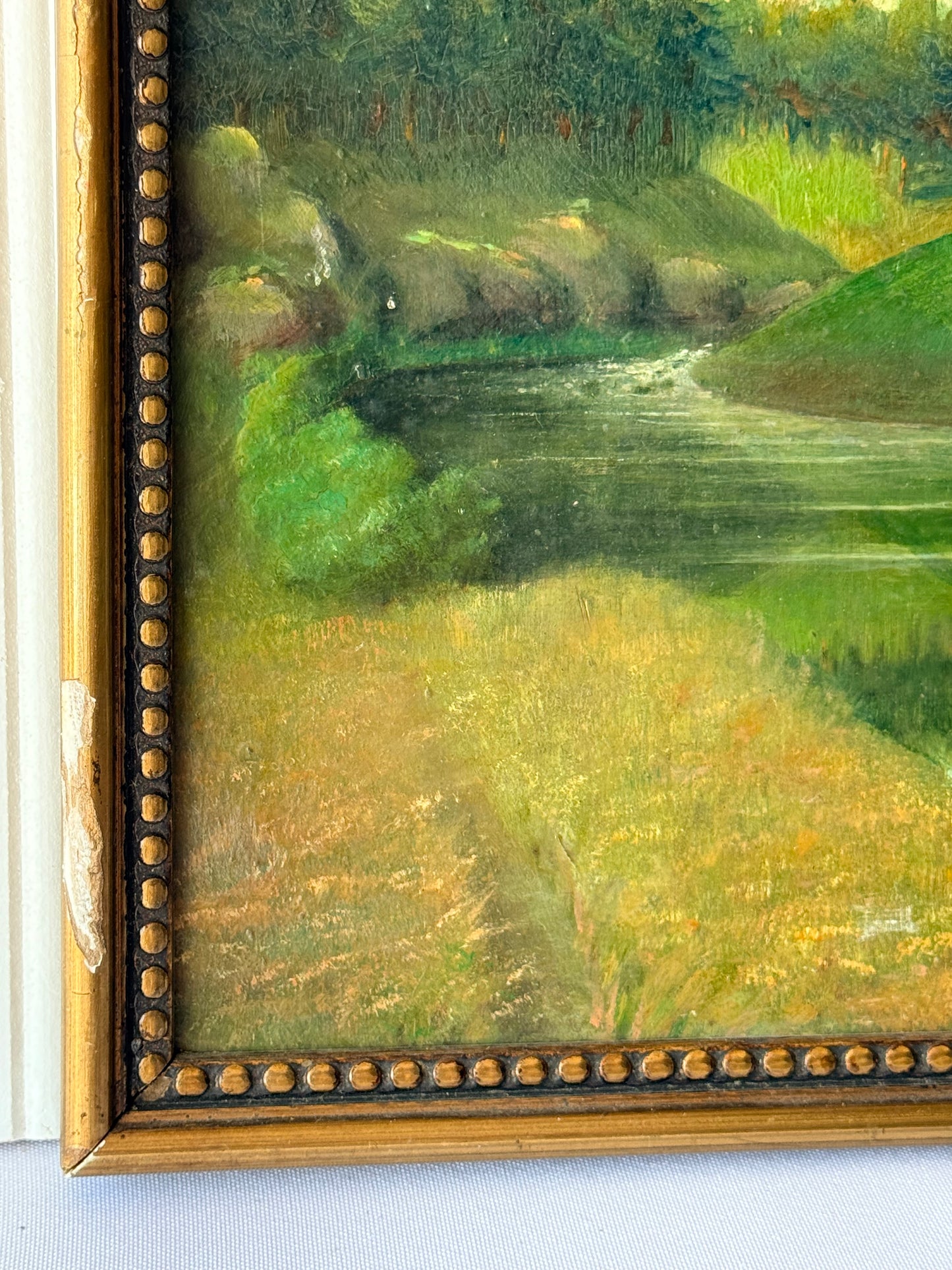 French Antique Landscape Painting, 12”