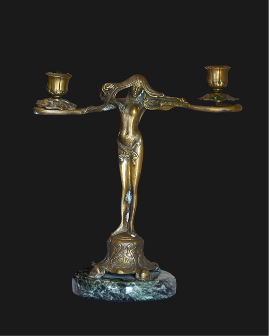 Art Nouveau Style Female Statue Candleabra, 11"