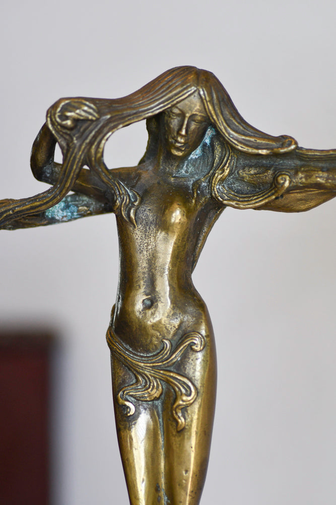 Art Nouveau Style Female Statue Candleabra, 11"