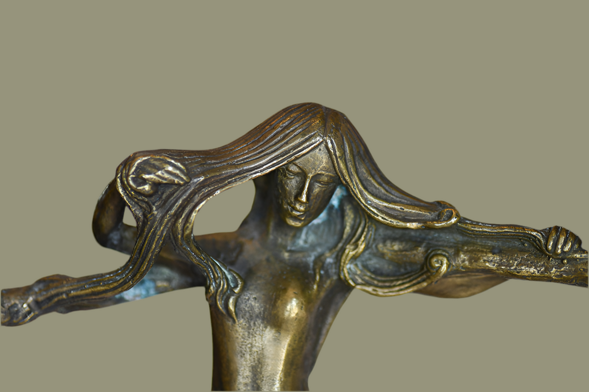 Art Nouveau Style Female Statue Candleabra, 11"