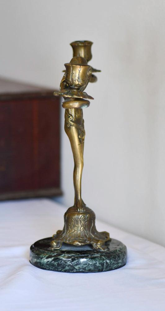 Art Nouveau Style Female Statue Candleabra, 11"