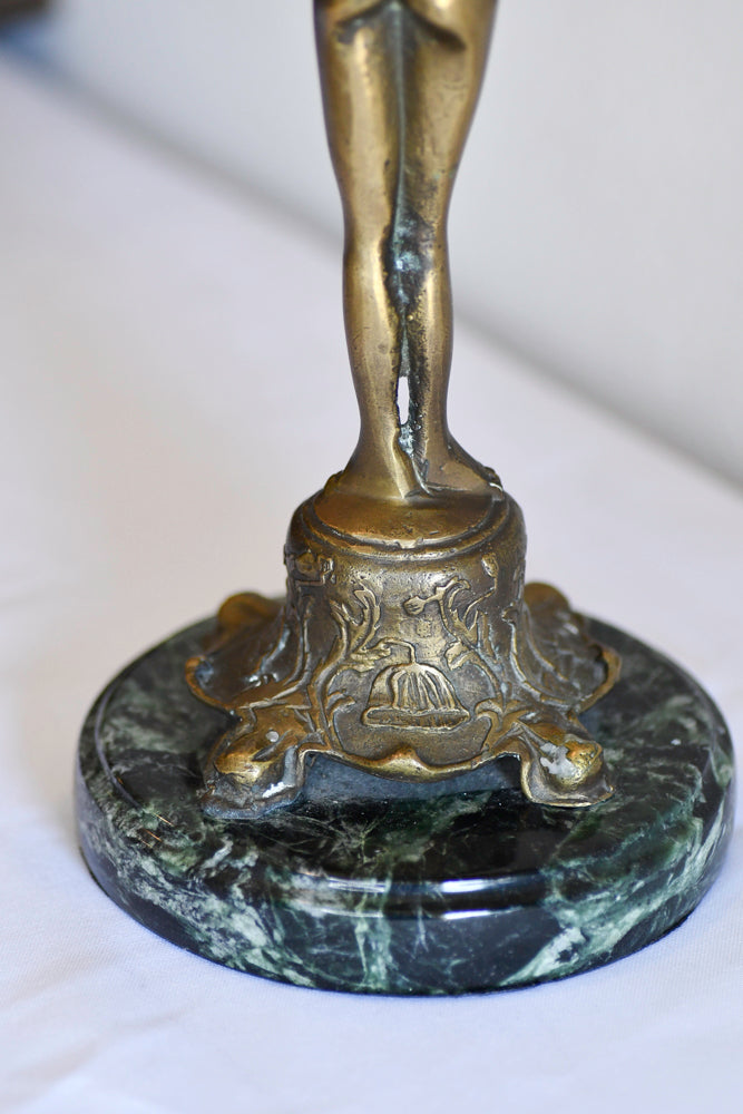 Art Nouveau Style Female Statue Candleabra, 11"