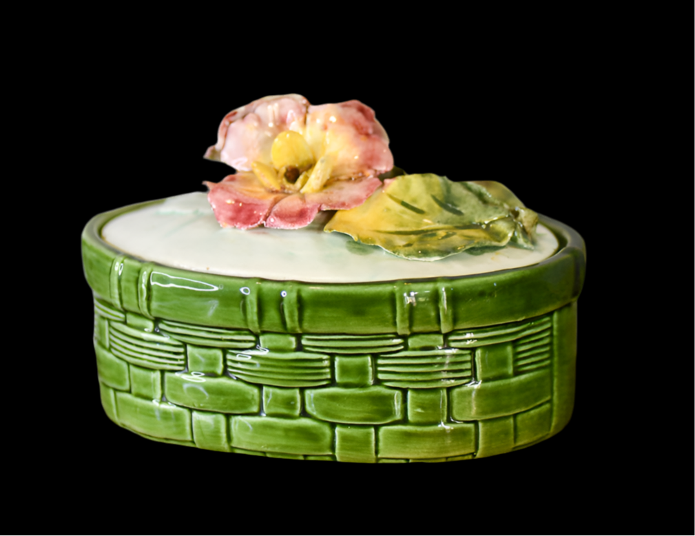Majolica Weaved Basket Ceramic Floral Box