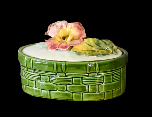 Majolica Weaved Basket Ceramic Floral Box