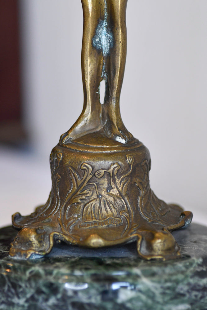 Art Nouveau Style Female Statue Candleabra, 11"