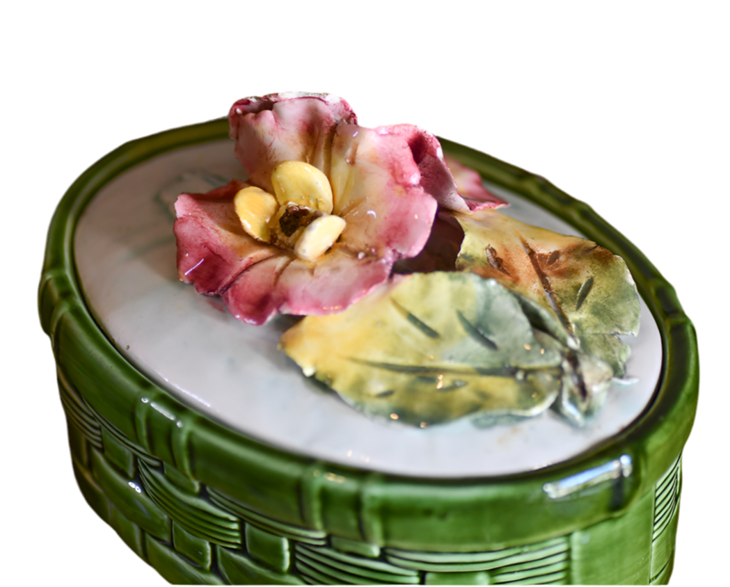 Majolica Weaved Basket Ceramic Floral Box