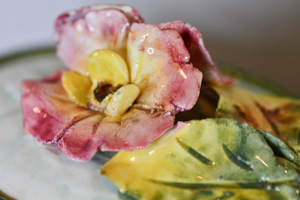 Majolica Weaved Basket Ceramic Floral Box