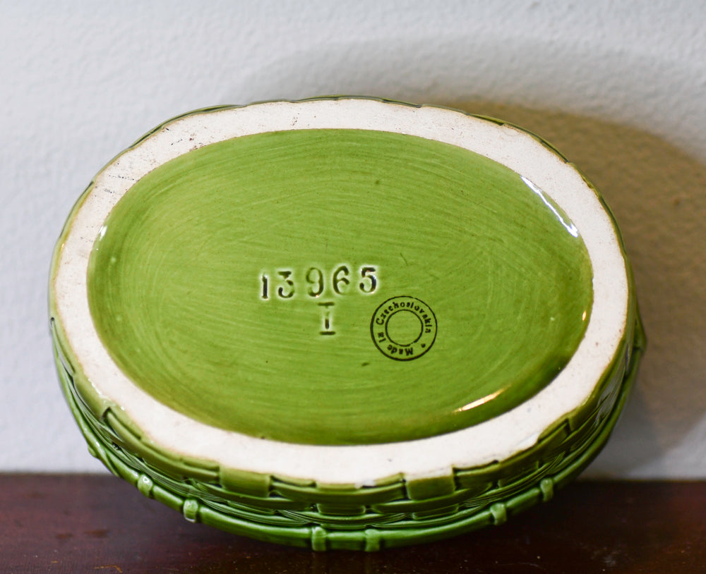 Majolica Weaved Basket Ceramic Floral Box