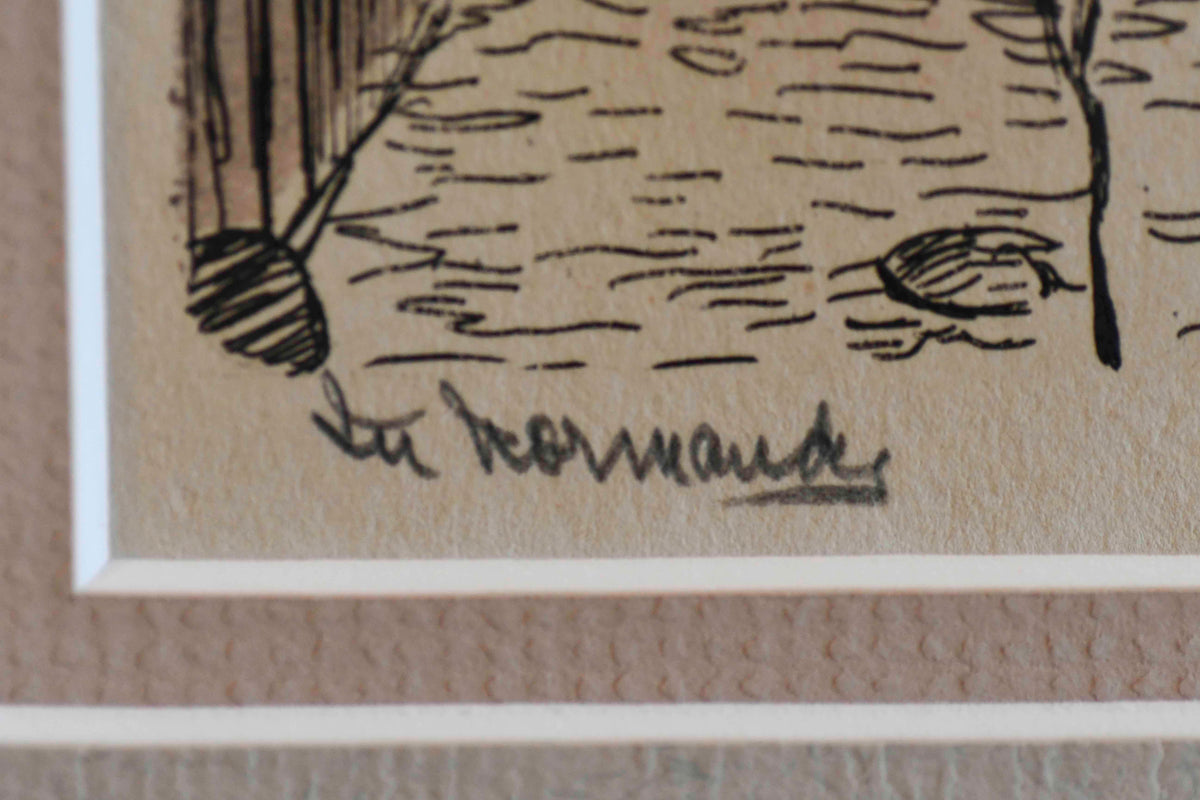 Watercolor on Engraving, Street in Normandy