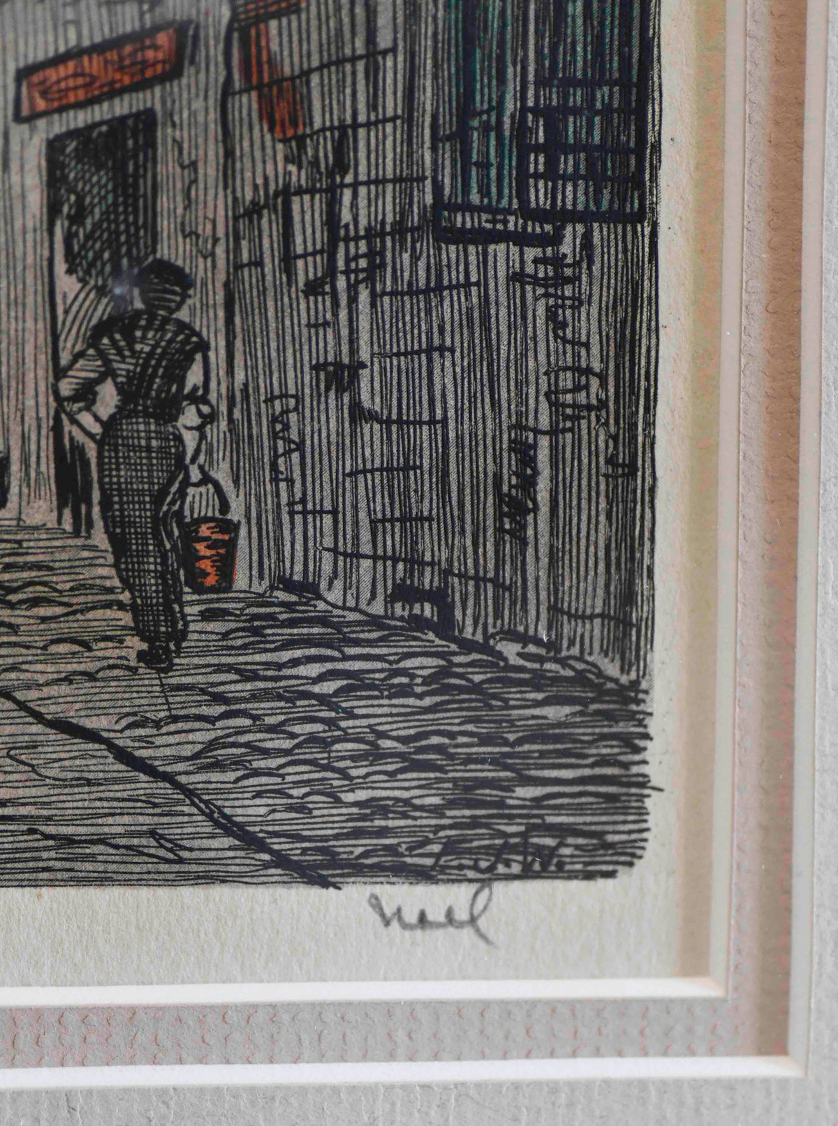 Watercolor on Engraving, Street in Normandy