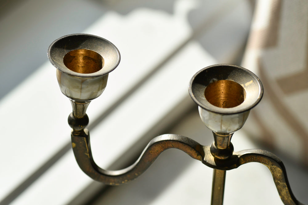 Antique Candelabra with Mother of Pearl Finish