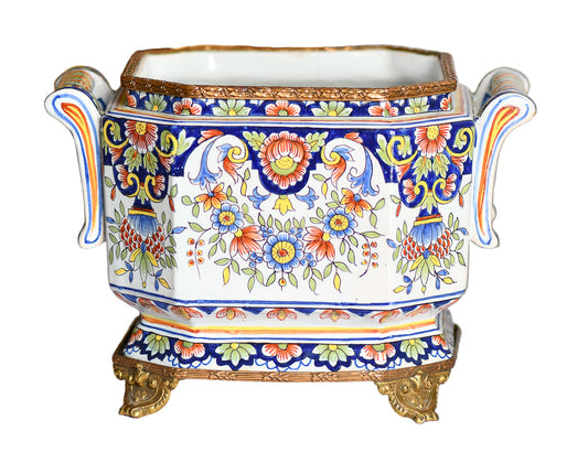 French Faience Style Hand Painted Jardiniere, 9”