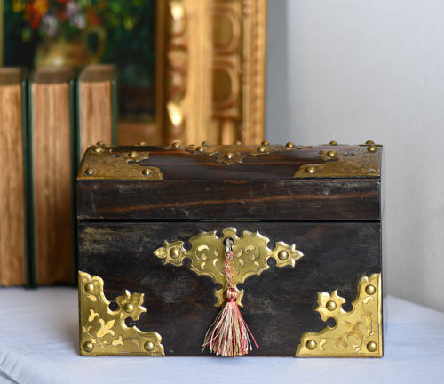 Antique Coromandel Wood Tea Box, 8"