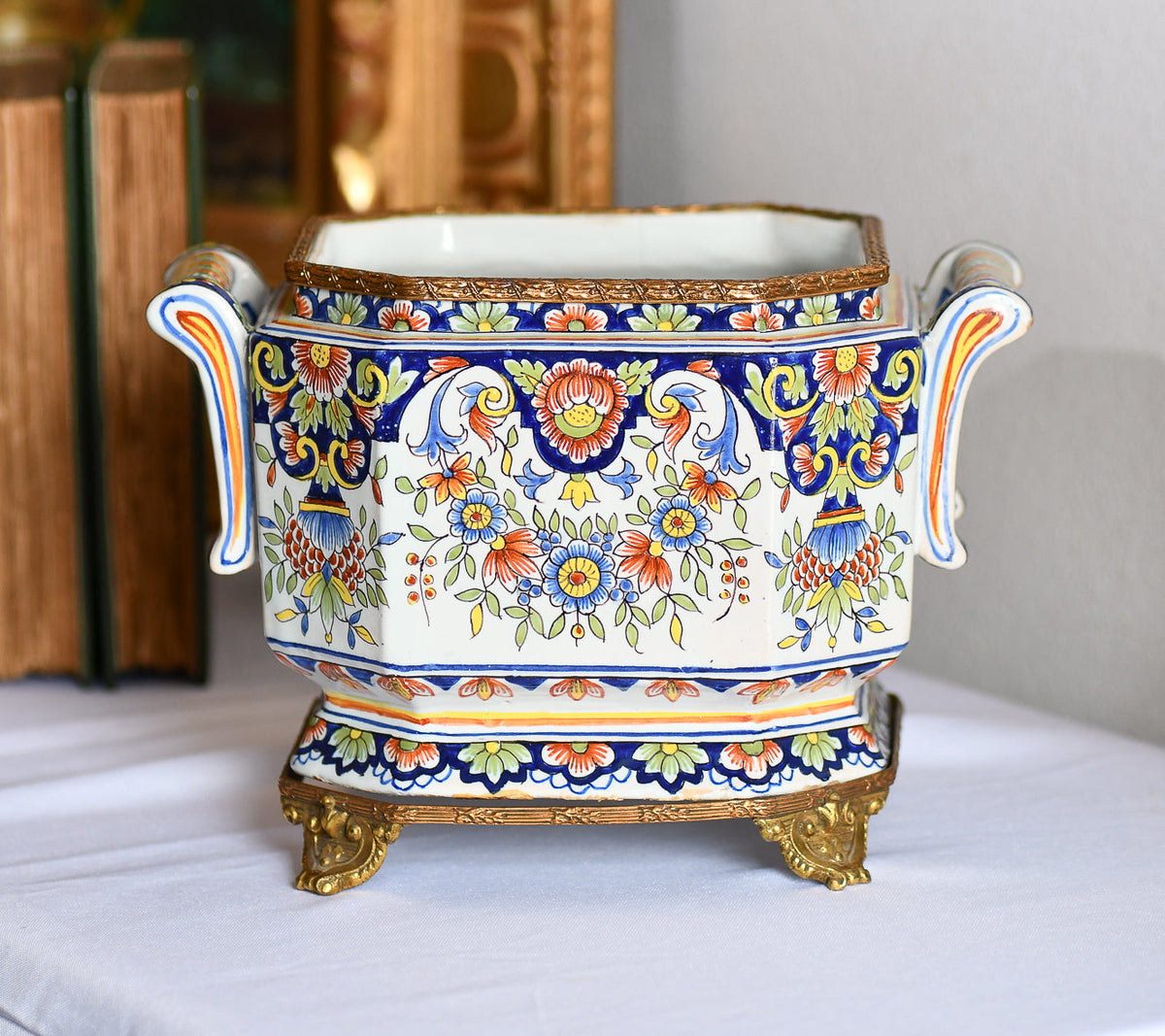 French Faience Style Hand Painted Jardiniere, 9”