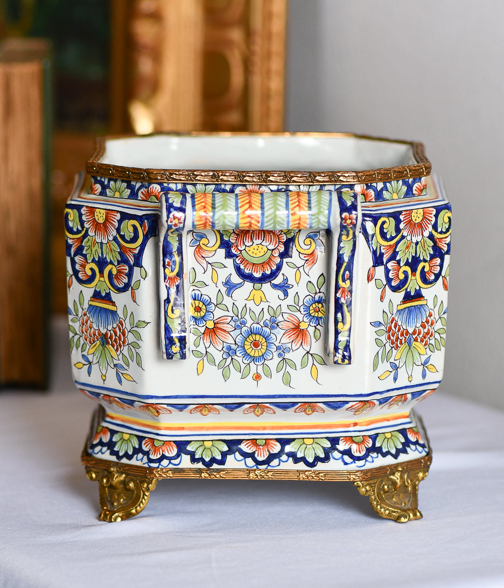 French Faience Style Hand Painted Jardiniere, 9”