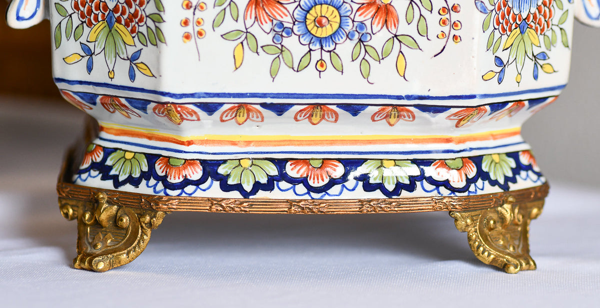 French Faience Style Hand Painted Jardiniere, 9”