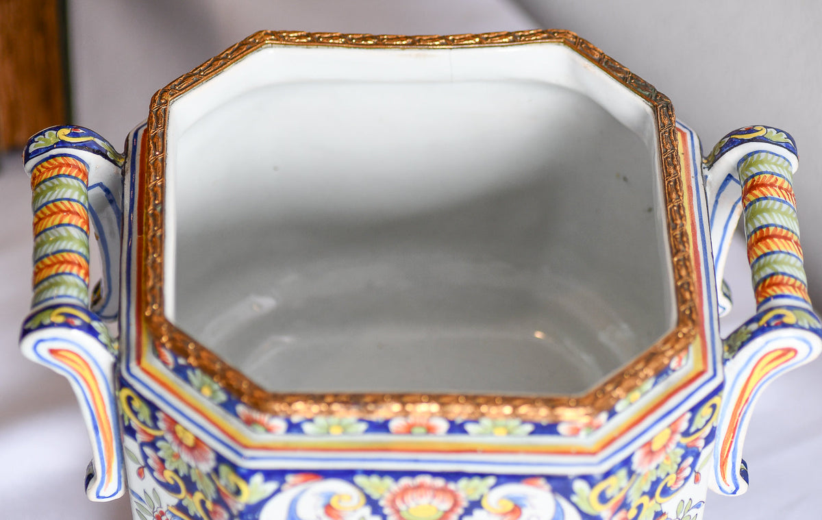 French Faience Style Hand Painted Jardiniere, 9”