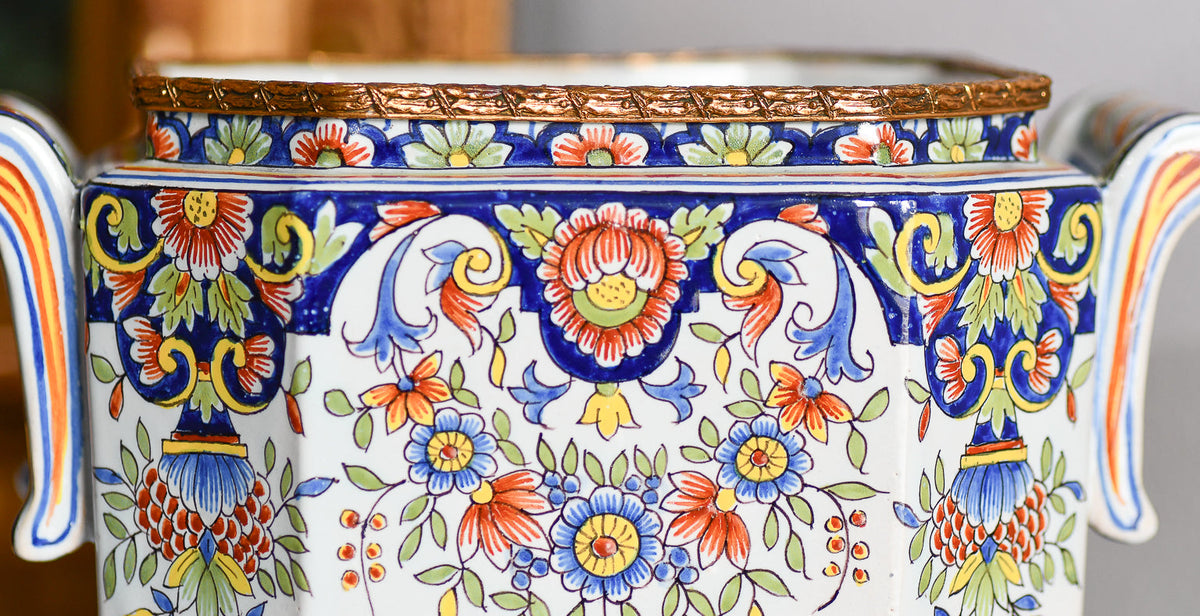 French Faience Style Hand Painted Jardiniere, 9”