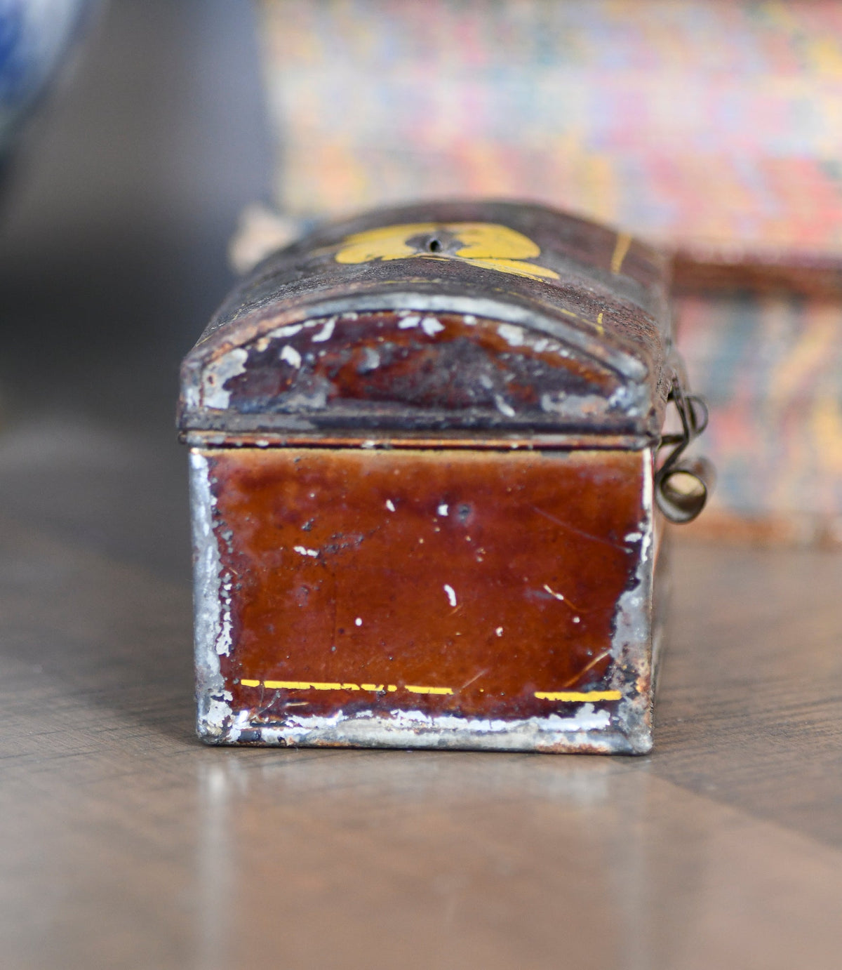 Antique Small Toleware Box, Decorative Tin