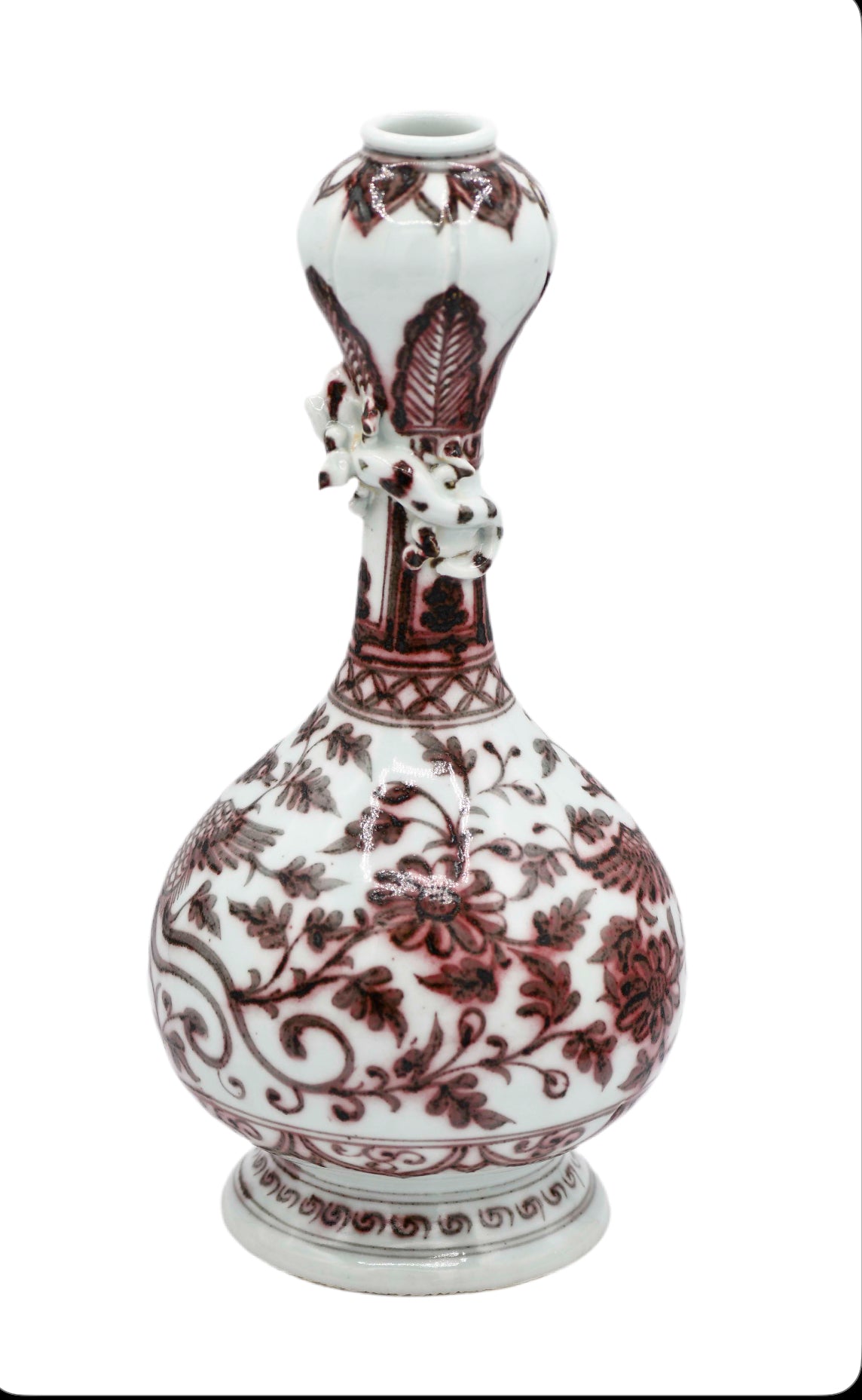 Phoenix Vase with Red Underglaze, 12"