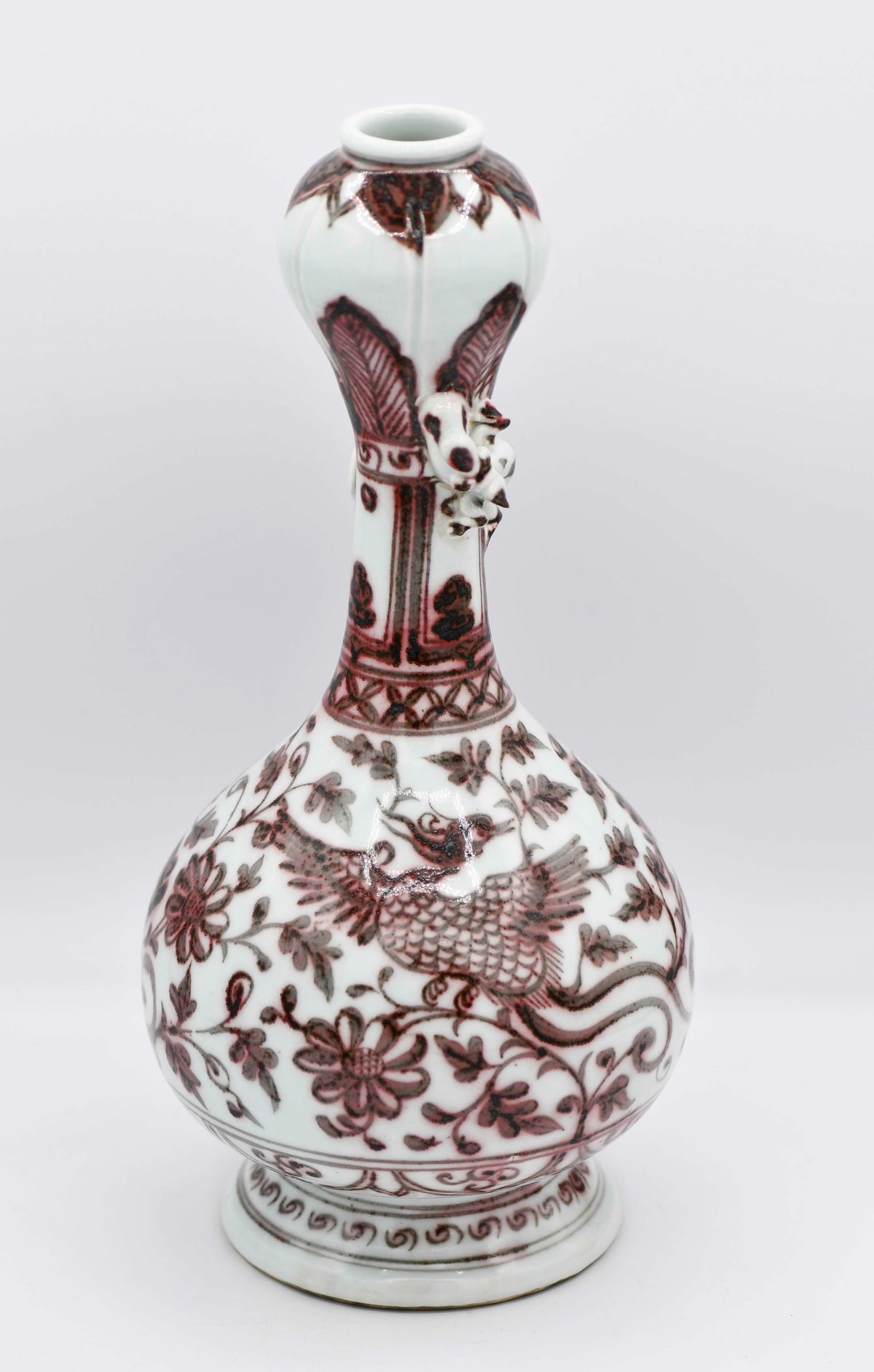 Phoenix Vase with Red Underglaze, 12"
