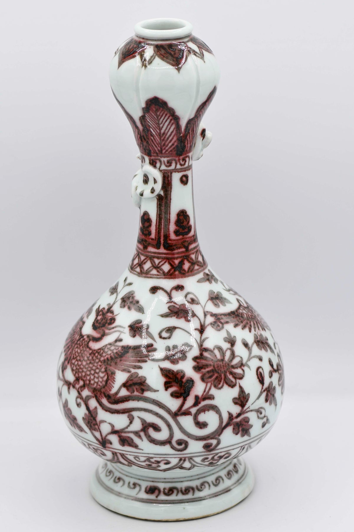 Phoenix Vase with Red Underglaze, 12"