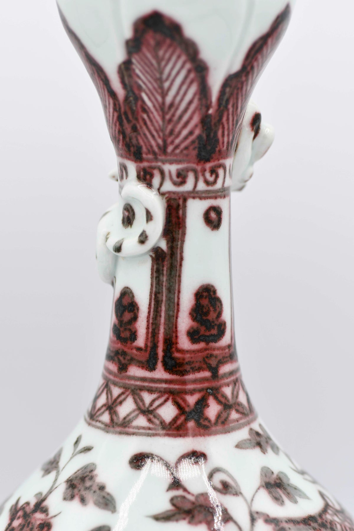 Phoenix Vase with Red Underglaze, 12"