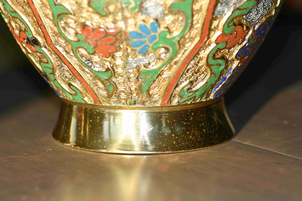 Gold Cloisonné Vase, 9"
