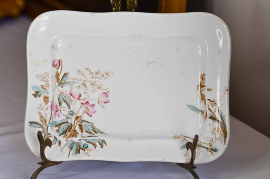 Vintage Rectangular White Floral Serving Plate, 9"