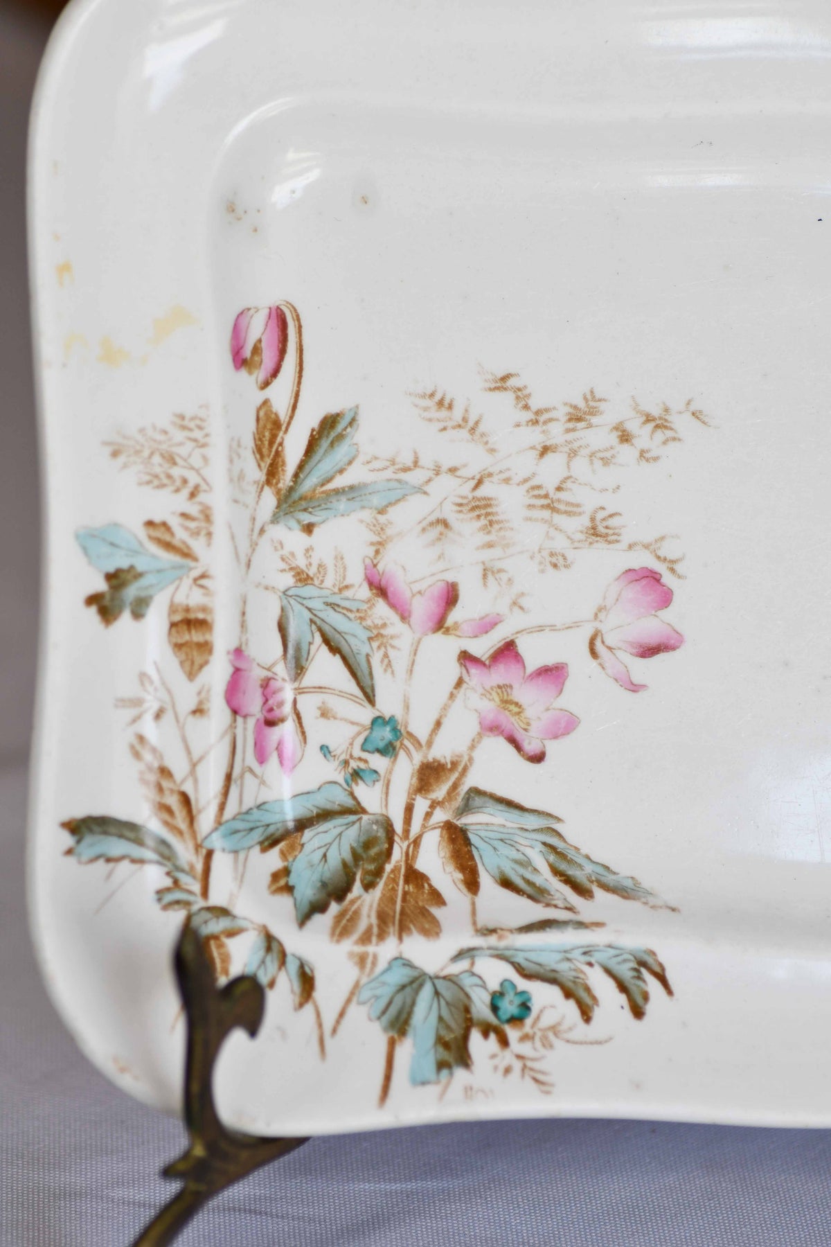Vintage Rectangular White Floral Serving Plate, 9"