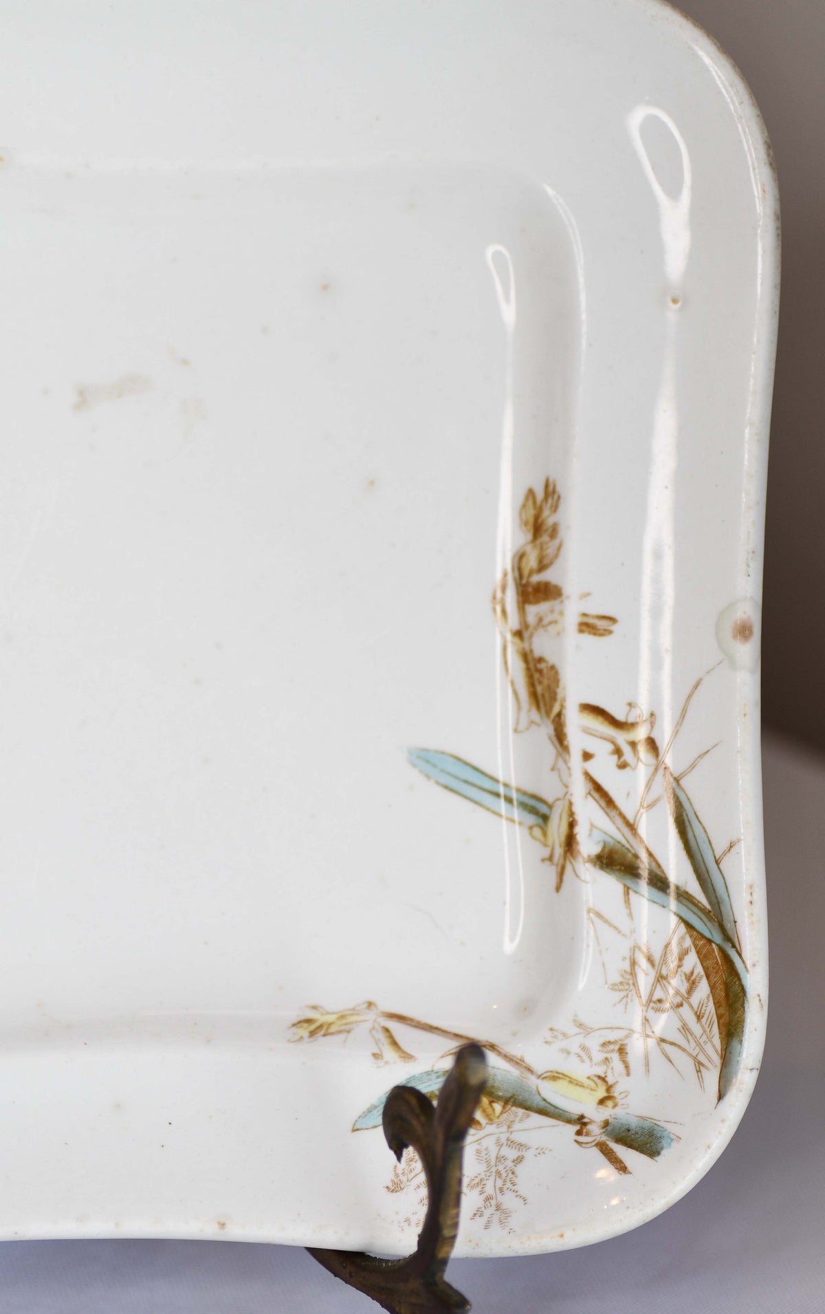 Vintage Rectangular White Floral Serving Plate, 9"