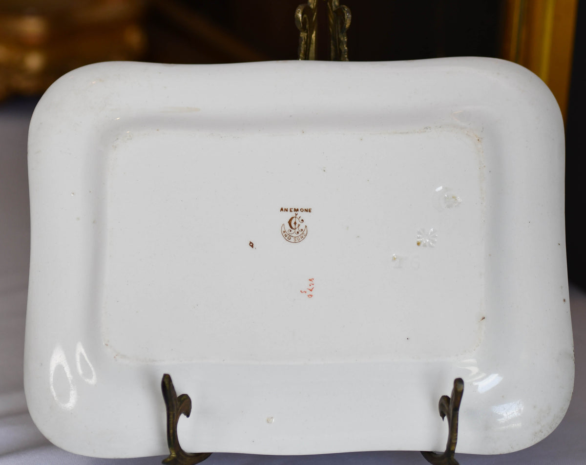Vintage Rectangular White Floral Serving Plate, 9"