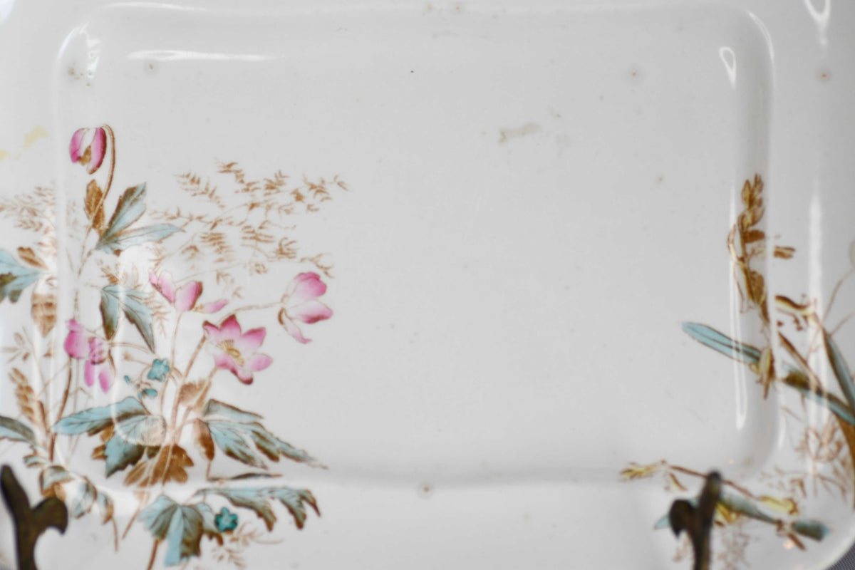 Vintage Rectangular White Floral Serving Plate, 9"