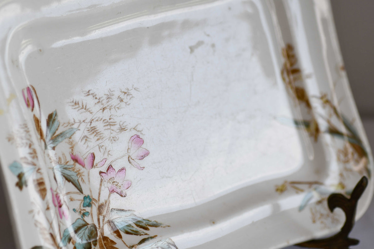 Vintage Rectangular White Floral Serving Plate, 9"