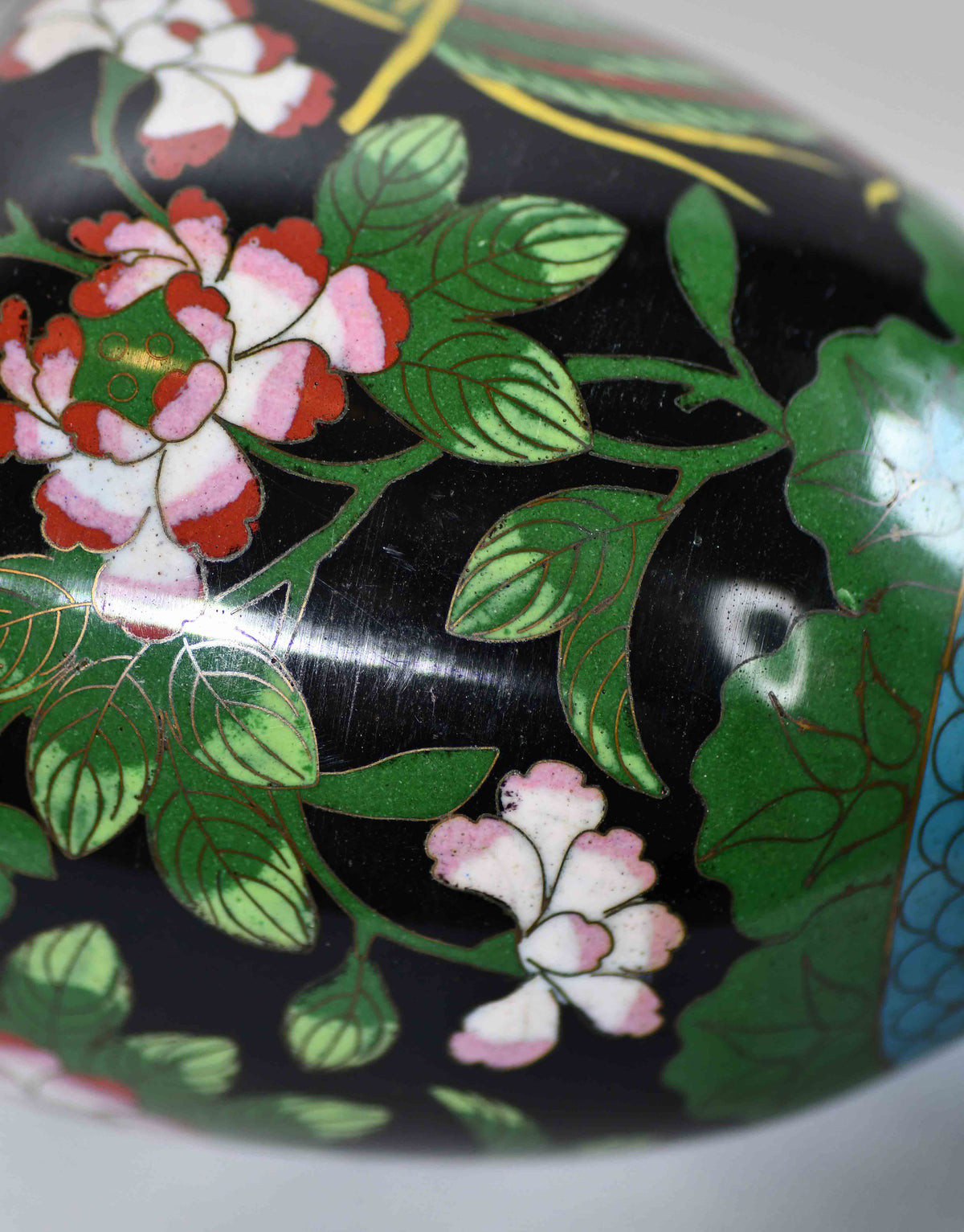 Black Cloisonné Vintage Peacock Vase, 9"