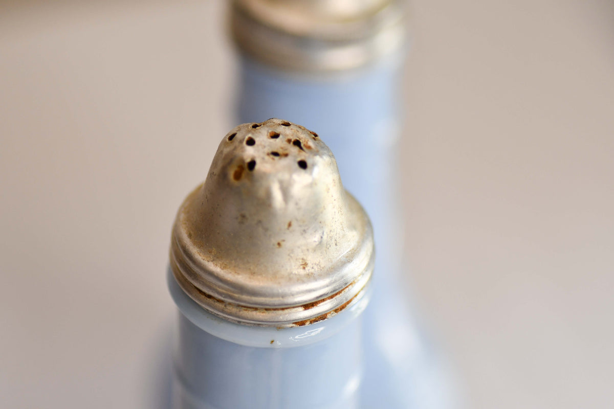 Periwinkle Blue Delfite Glass Salt & Pepper Shakers
