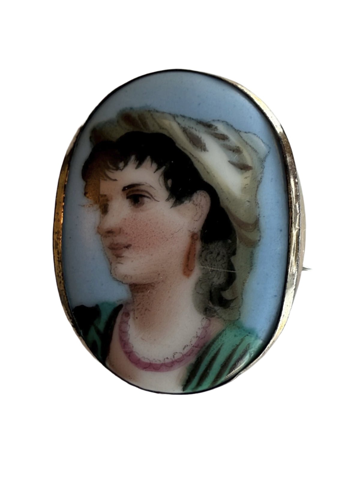 Hand Painted Porcelain Brooch with Female