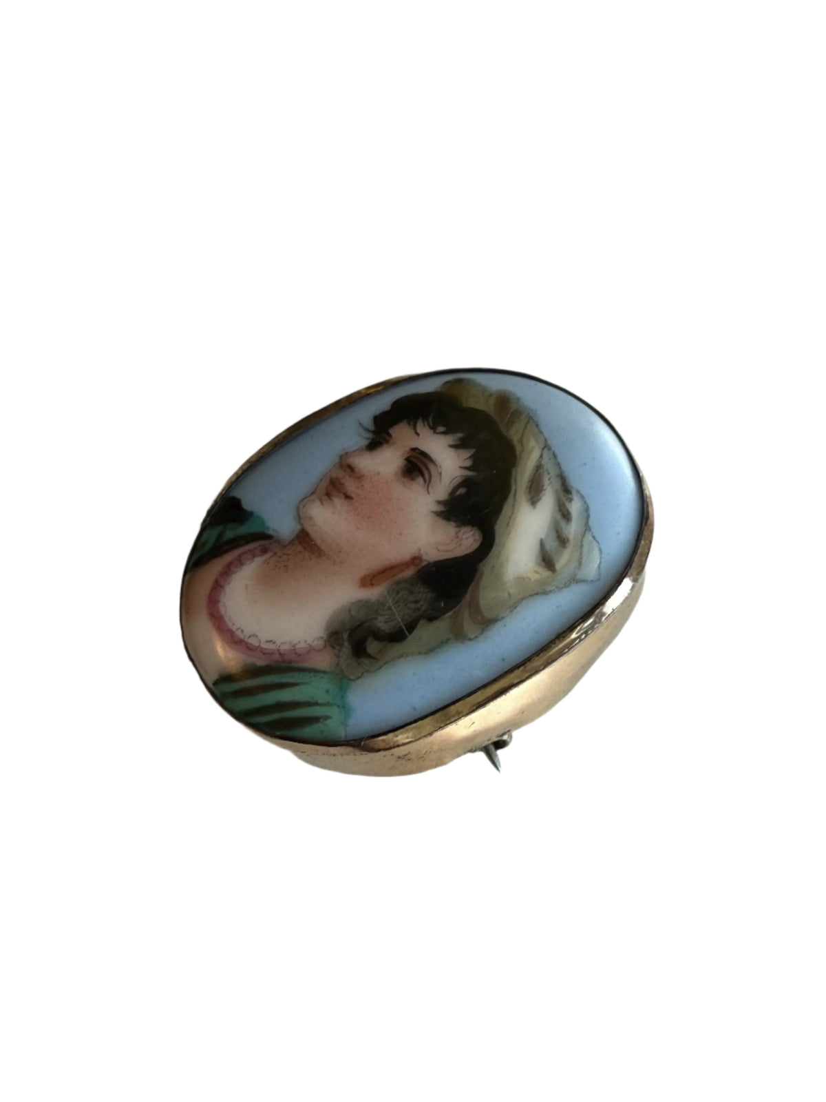 Hand Painted Porcelain Brooch with Female
