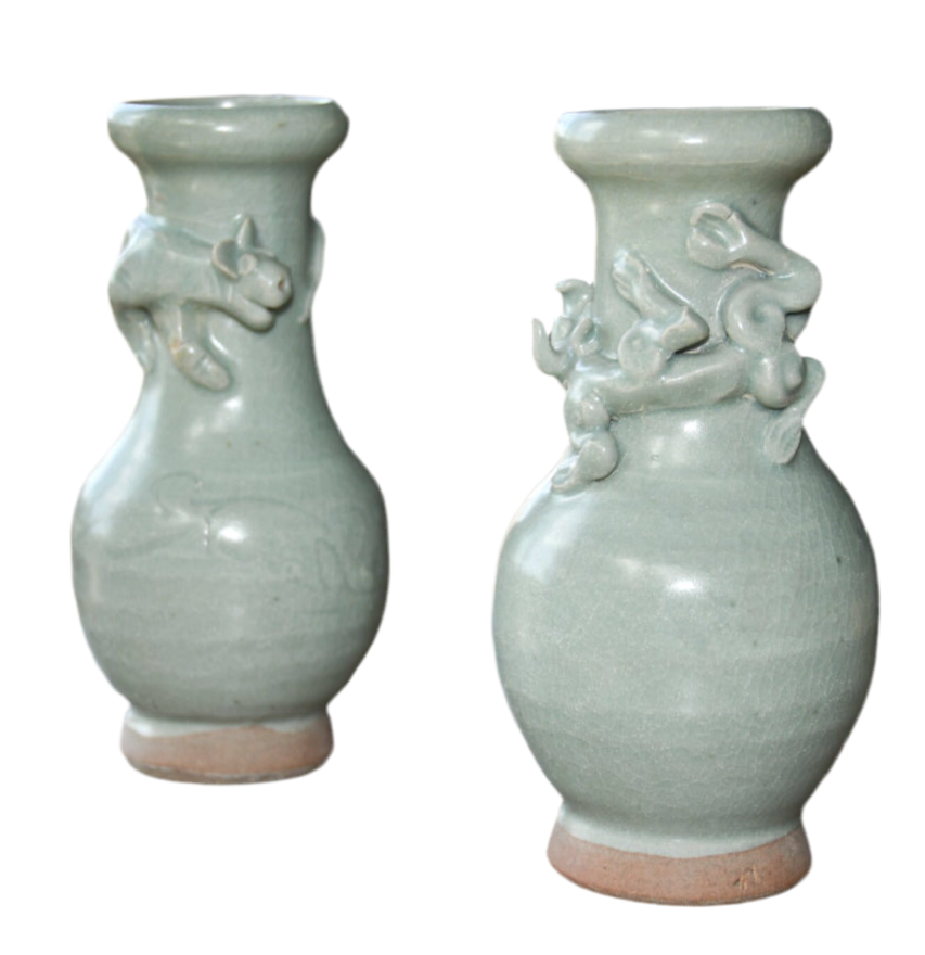 Two Sage Green Celedon Vases