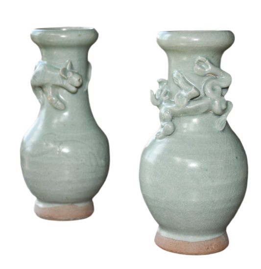 Two Sage Green Celedon Vases