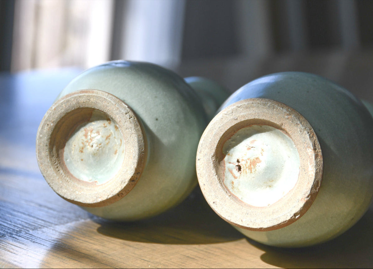 Two Sage Green Celedon Vases