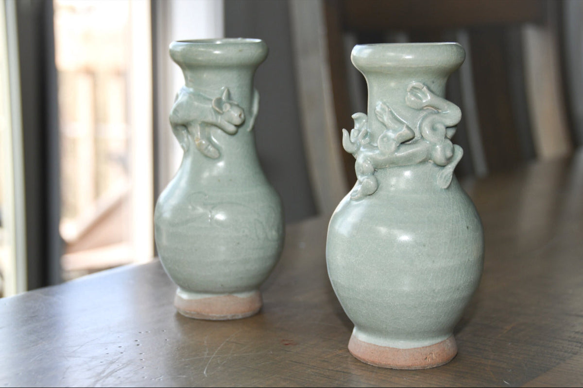Two Sage Green Celedon Vases