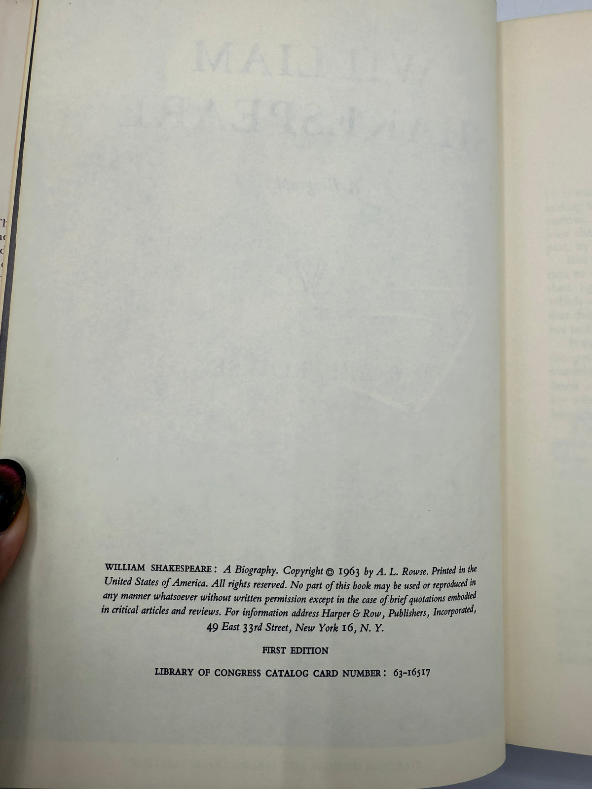 William Shakespeare, A Biography, 1963