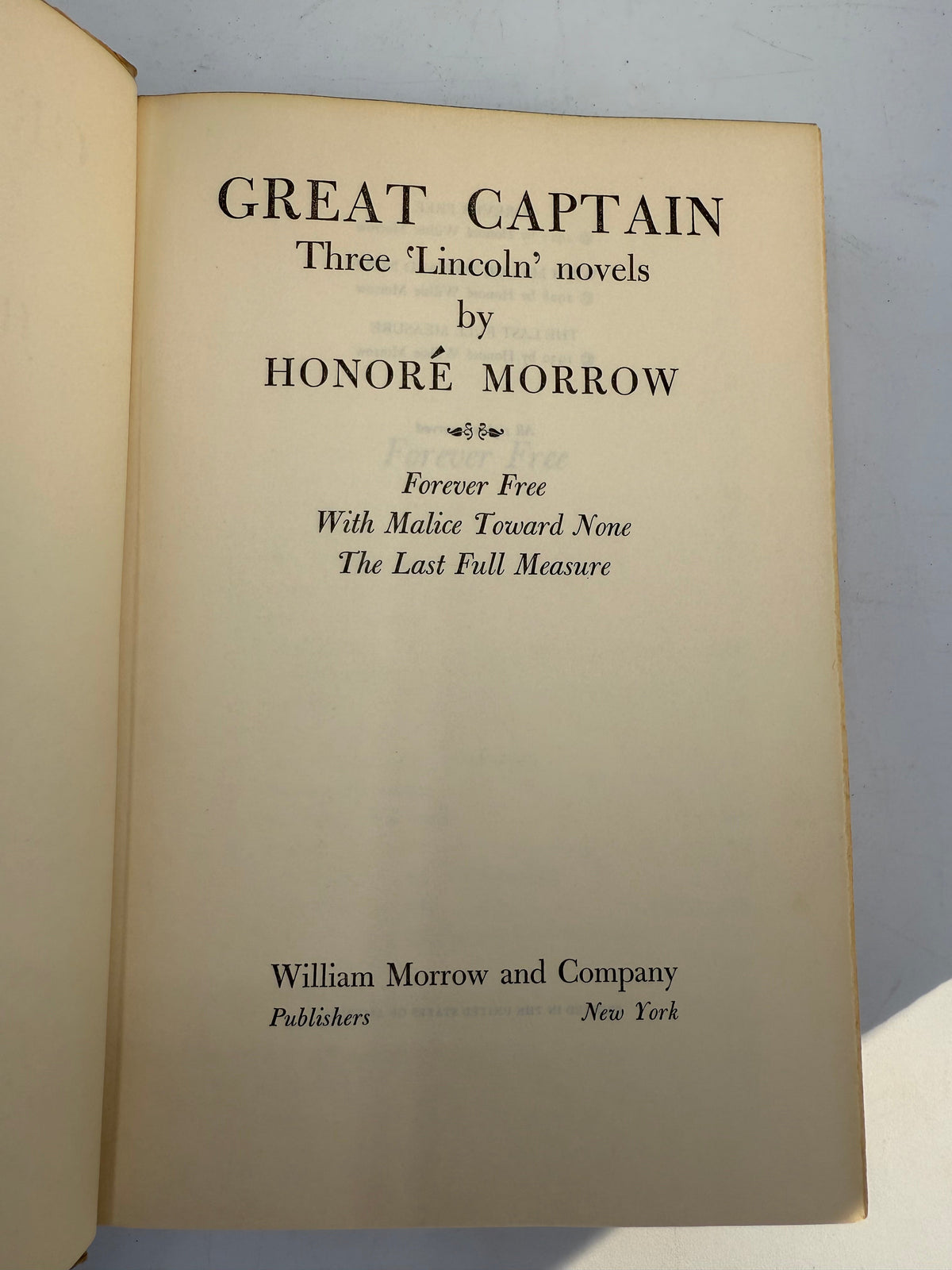 Lincoln Novel: Great Captain by Honore Morrow